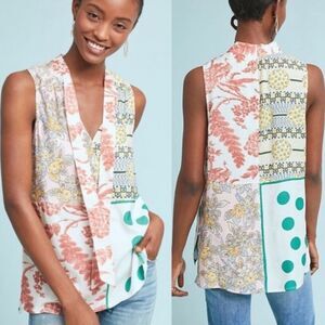 Anthropologie Venezia tied sleeveless blouse patchwork multi‎ print women’s S